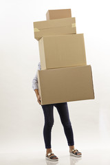 woman behind boxes