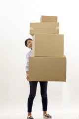 woman carry boxes