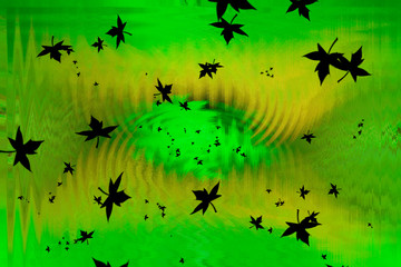 Maple leafs on green and yellow background