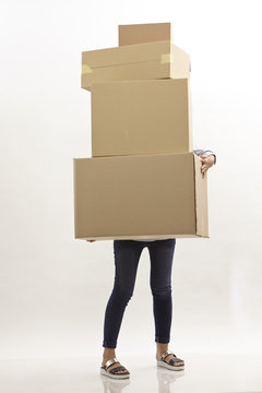 woman behind boxes