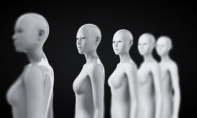 Blank White Female Head - Side and Front view isolated on Black 3D illustration