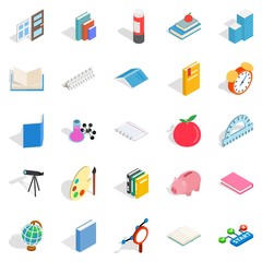 College school house icons set, isometric style