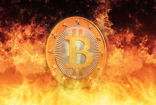 Bitcoin is HOT - Bitcoin the Virtual Currency - 3D Rendering 