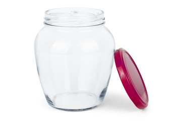 Photo of an Empty glass jar isolated on a white background with clipping path.