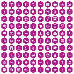 100 wine icons hexagon violet