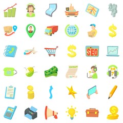 Businessman icons set, cartoon style