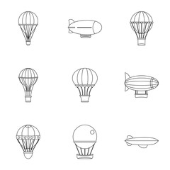 Vintage balloons icon set, outline style