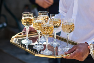 A tray with glasses, Wedding champagne