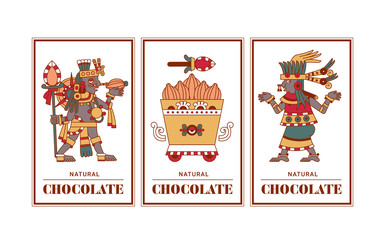 Vector illustration aztec cacao pattern for chocolate package design.