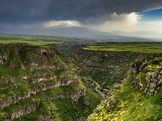 gewitterfront, schlucht, hochebene, Saghmosavankh, Armenien, Asien