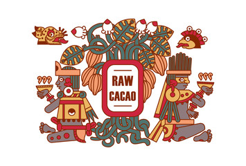 Naklejka premium Vector illustration aztec cacao pattern for chocolate package design.