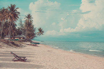 Coconut palm tree on the summer beach vitnage filtered photo