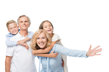 happy grandparents and kids