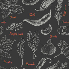 Seamless pattern with different spices