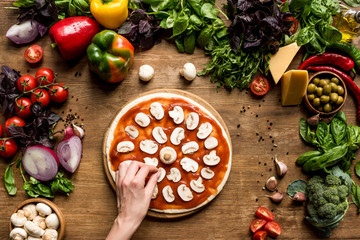 Raw pizza ingredients