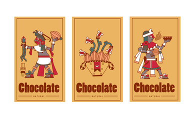Vector illustration aztec cacao pattern for chocolate package design.