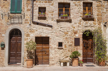 Fototapeta na wymiar Street view in Pienza town in Tuscany region in Italy