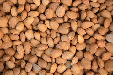 Almonds before peeling/Almonds in a basket two months after harvest
