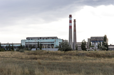 Fototapeta na wymiar old USSR factory exterior, industry 