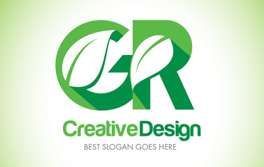 GR Green Leaf Letter Design Logo. Eco Bio Leaf Letter Icon Illustration Logo. - obrazy, fototapety, plakaty