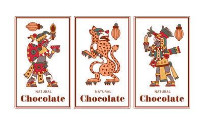Vector illustration aztec cacao pattern for chocolate package design.