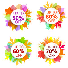 Autumn sale poster with beautiful, bright leaves. A large autumn sale poster, advertising, booklet. Vector illustration with isolated design elements