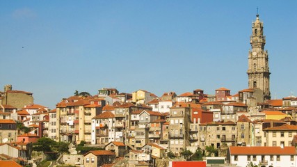 Cityscape of Porto, Portugal - buildings, traditional houses and Torre dos Clerigos