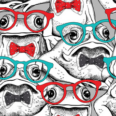 Fototapeta premium Seamless pattern with image of a frogs in glasses and tie. Vector illustration.