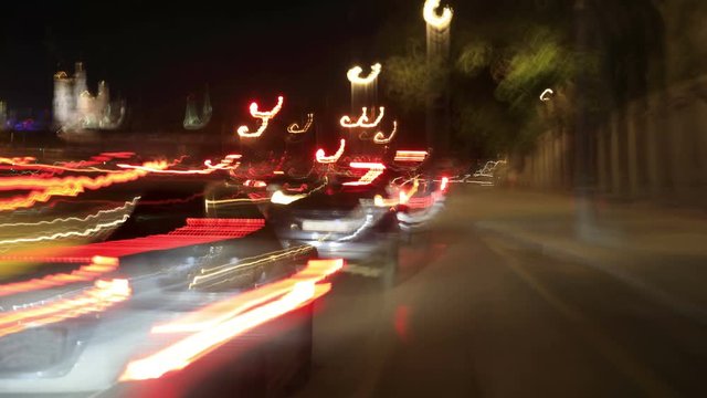 Time lapse video of car traffic on the night streets of Moscow city
