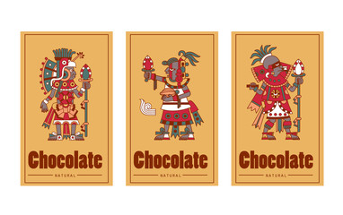 Vector illustration sketch drawing aztec pattern for chocolate package design.