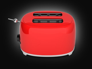 Red retro toaster on black gradient background 3d