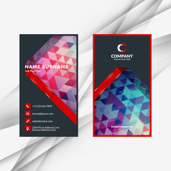 Vertical double-sided red and black business card template. Vector illustration. Stationery design