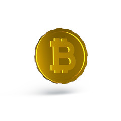 3D rendered golden bitcoin isolated on white background with shadows