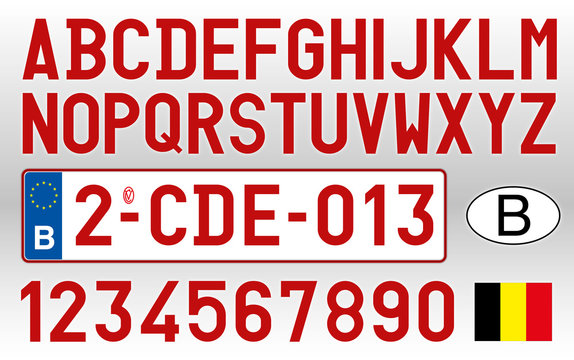Belgium car plate, letters, numbers and symbols