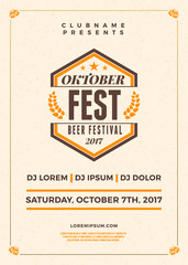 Oktoberfest beer festival celebration. Typography poster or flyer template for beer party