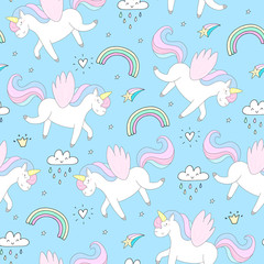 cute unicorn on a pink backgroun. vector pattern