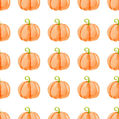 Watercolor seamless pattern with hand drawn pumpkin.