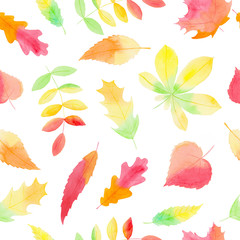 Fototapeta na wymiar Watercolor seamless pattern with hand drawn autumn leaves.