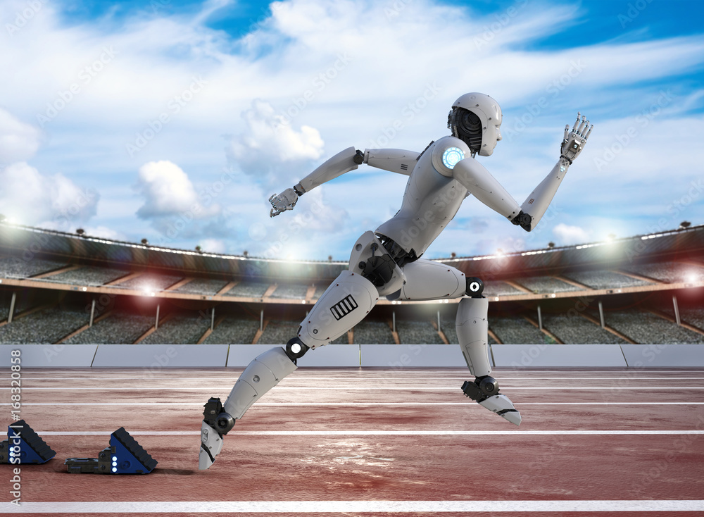 Poster robot running on racecourse
