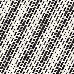 Black and White Irregular Dashed Lines Pattern. Modern Abstract Vector Seamless Background. Stylish Chaotic Stripes Mosaic