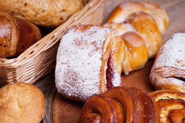 Fresh baked homemade buns, cupcakes and rolls 