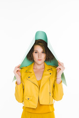girl in yellow leather jacket