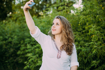 Young Beautiful Pretty Plus Size Caucasian Girl Woman Dressed In White Blouse Enjoying Life, Smiling,