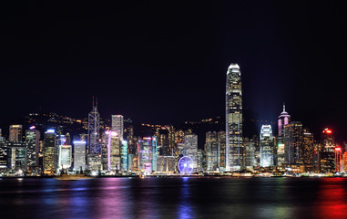Fototapeta na wymiar Panorama view of Hong Kong city skyline at night