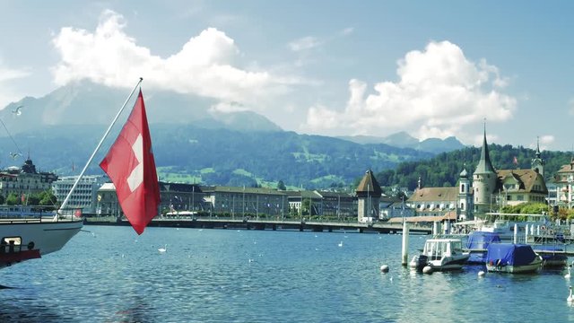 Lake Lucerne swiss flag