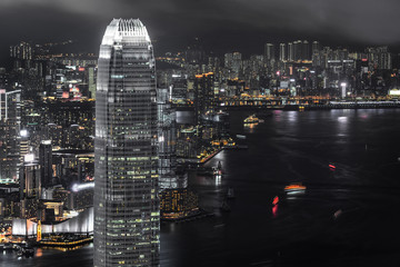 Panorama view of Hong Kong city skyline at night