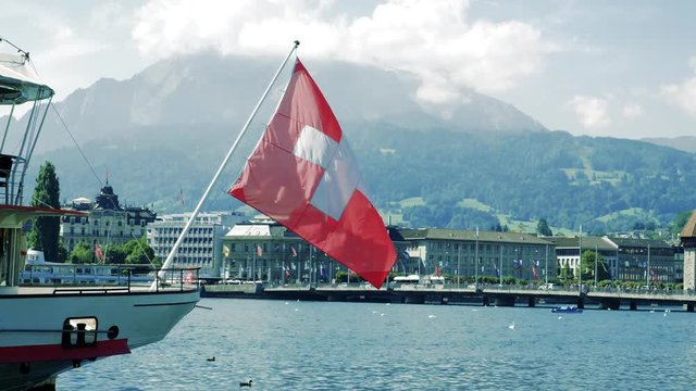 Lake Lucerne swiss flag