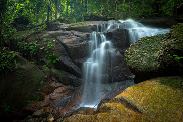 Small and safe water flows, cool air and green scenery are attractions that you can enjoy when you visit Ampang waterfall in Selangor, Malaysia