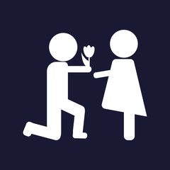 The man gives the woman flowers.  Vector icon.