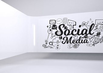 Social Media conceptual graphic on 3D room wall